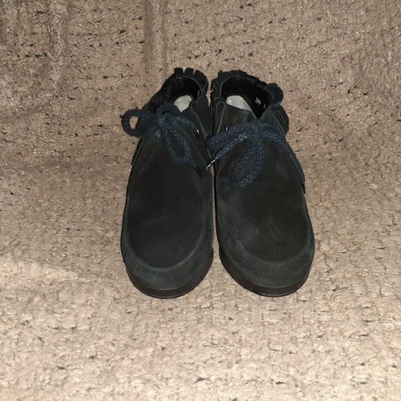 ROBERT CLERGERIE-Naim-Platform Wedge Fringe Ankle Boots Suede Black-SZ 39.5-EX - Picture 3 of 8